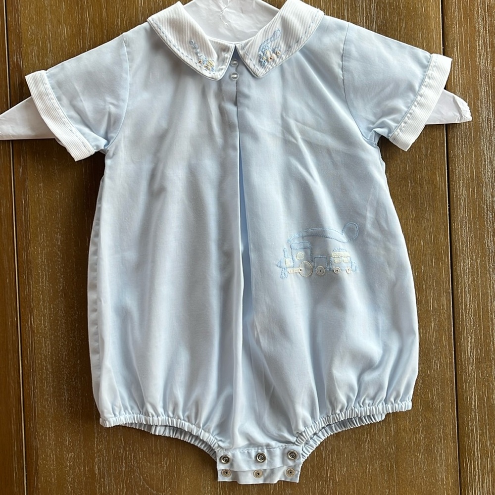 Blue Embroidered Train Bubble - 6 months